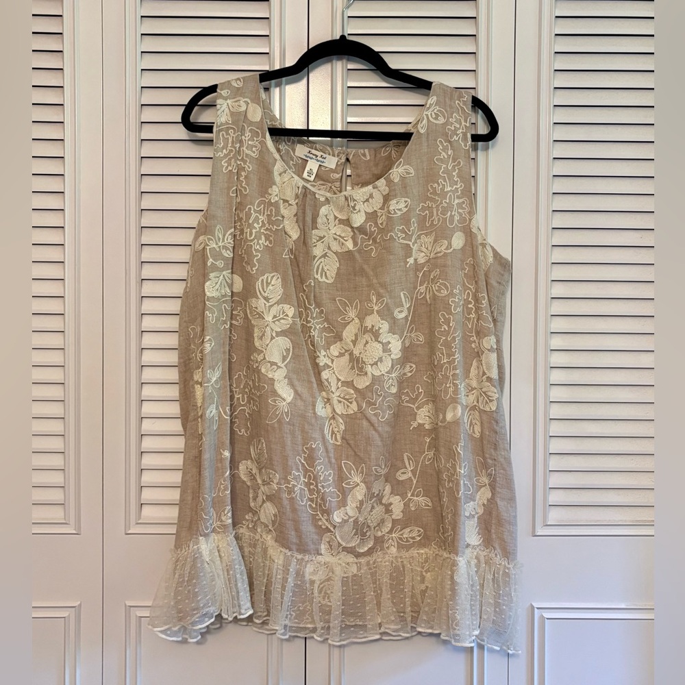 Krazy Kat Tan Ruffled Sleeveless Blouse